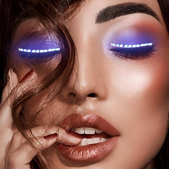RAGUPEL 2 Pair LED Light Up False Eyelashes Luminous Lashes Fake Eye Lash Party Props for Halloween Masquerade, Blue