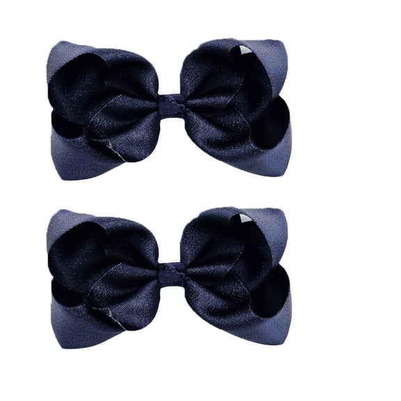 RAGUPEL 2 Pcs Big Bows for Girls,Skin-Friendly Sparkly Polyester Hair Bows for Girls,Secure Crocodile Clip Bow Hair Clips,Dark Blue