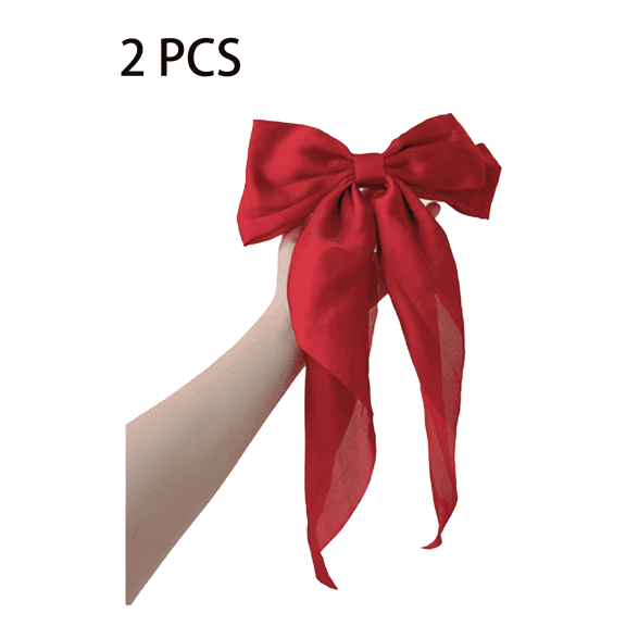 RAGUPEL 2 Pcs Bows for Women,Handmade Satin Big Bows for Girls,Ribbon Design Secure Hold Bow Hair Clips,Red