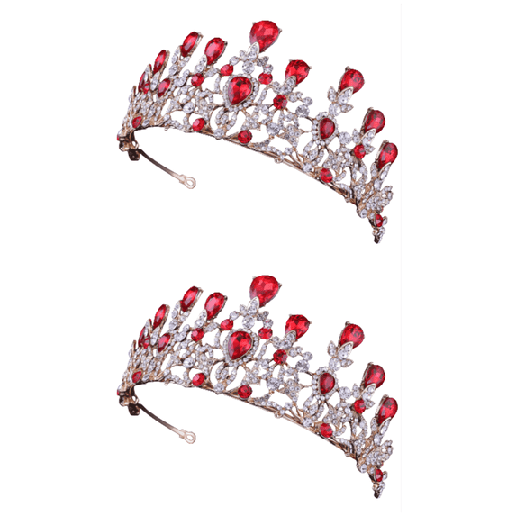 RAGUPEL 2 Pcs Crown,Shine Bright with Colorful Crystals Crowns for Women,Timeless and No-Slip Fit Birthday Tiara for Special Moments,Red