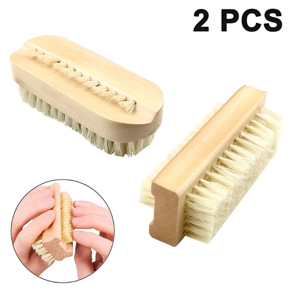 RAGUPEL 2 Pcs Double-Sided Nail Brush with Natural Bristles, Wooden Hand Washing Cleaning Tool for Manicure & Pedicure
