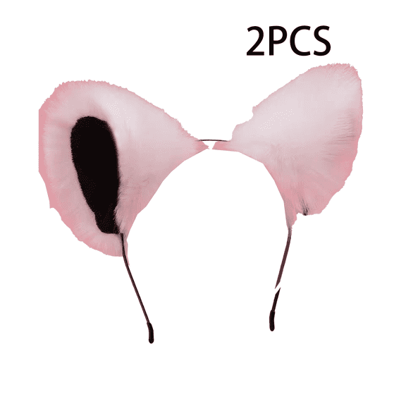 RAGUPEL 2 Pcs Girls Headbands,Skin-Friendly Plush Fabric Fox Ears,Built-In Metal Clip Cat Ears Headband,White&Black