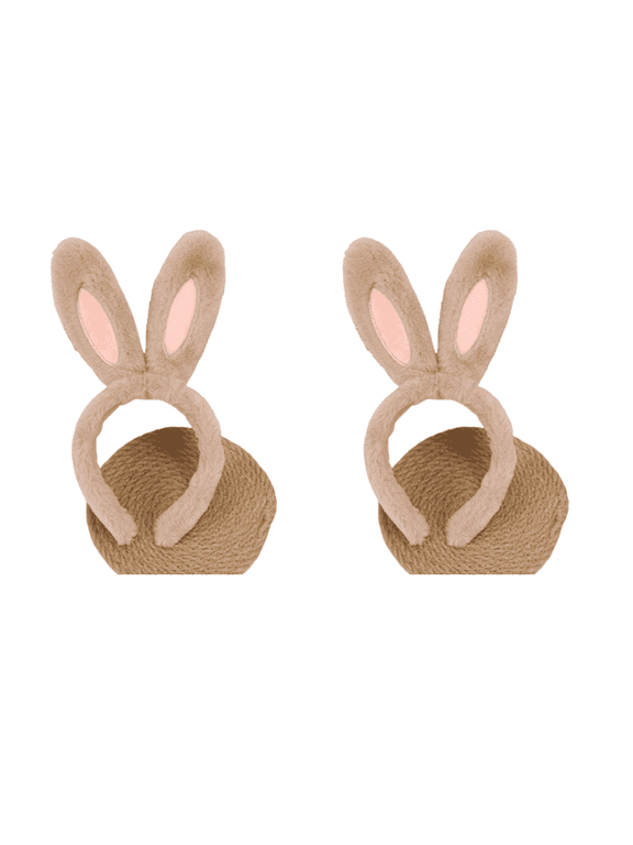 2 Pcs Headbands for Women,Cute Cat Ears Bunny Ears,Fun Design Adjustable Fit Cosplay Hair Hoop,Brown