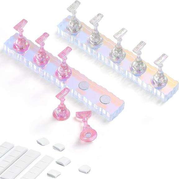 RAGUPEL 2 Set Nail Holder for Display Painting Nails - Acrylic Magnetic Practice Nail Stand Set - Fake Nail Holder for Press on Nails with Reusable Adhesive Putty