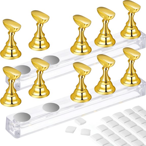 RAGUPEL 2 Set Nail Practice Stand, Magnetic Acrylic Tip Holder & Display Base with 96 Pcs Reusable Adhesive Putty