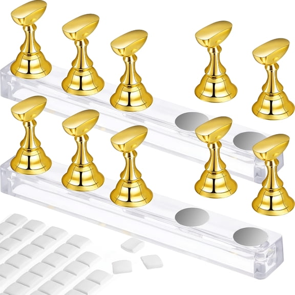 RAGUPEL 2 Set Nail Stand for Painting Press Nail Holder Acrylic Magnetic Tips Training Fingernail Display Stands Diy Crystal Holders and 96 Pieces White Reusable Adhesive Putty