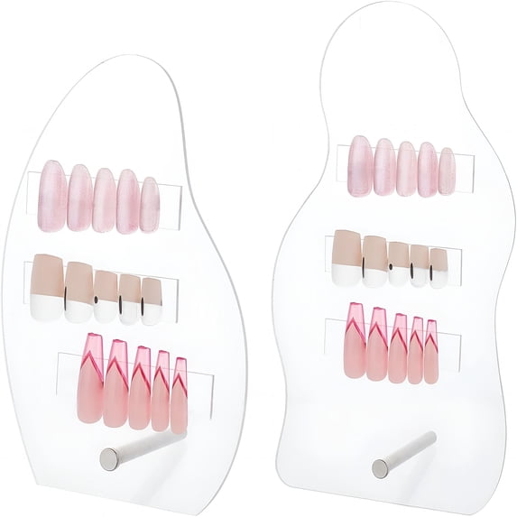 RAGUPEL 2 Sets Nail Art Display Board, 50Pcs False Nail Tips Sample Display Acrylic Nail Practice Board Fingernail Display Polish Stands Holder for Nail Art Design Display Manicure Tool