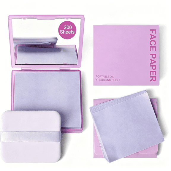 RAGUPEL 200 Sheets Face Oil Blotting Paper,Included Refills,Mirror and Puff,Oil Absorbing Sheets for Matte Makeup,Controls Shine,Absorb Excess Oil,Travel Size Gentle Face Makeup