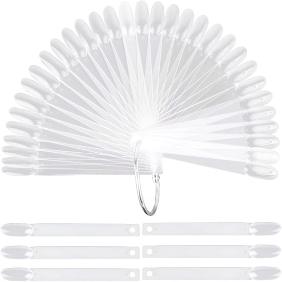 RAGUPEL 200 Transparent Nail Swatches Sticks, Fan-Shaped Pvc False Nail Art Tips Display Practice Sticks with Metal Split Ring Holder