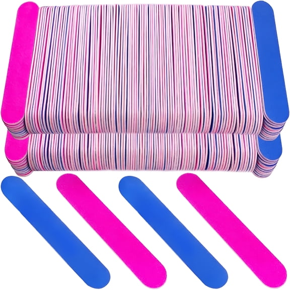 RAGUPEL 200Pcs Emery Boards for Nails,Nail Files for Nature Nails Small Disposable Double Sided Colorful Nail File Bulk for Home Salon Travel Size Mini Manicure Kit for Women Wood Emory Pink/Blue