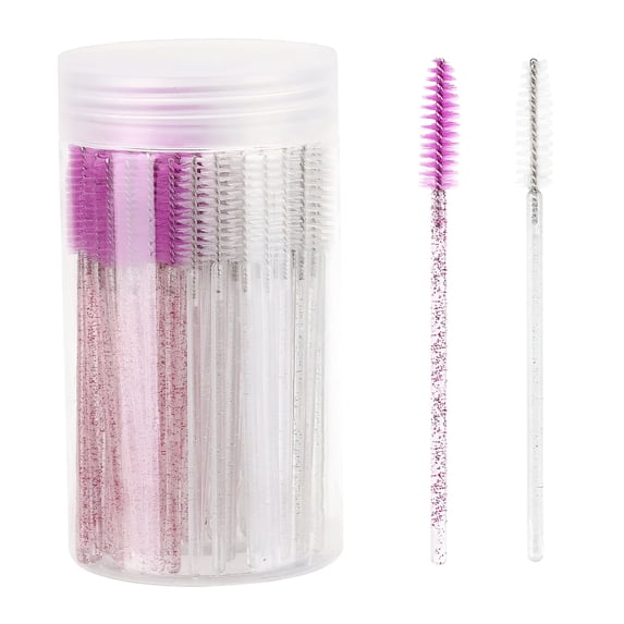 RAGUPEL 2026 New 100 Pcs Disposable Eyebrow Spoolies Brush for Eyelash Extensions, Lash Brushes with Container for Salon, Home, Travel (Purple, White)
