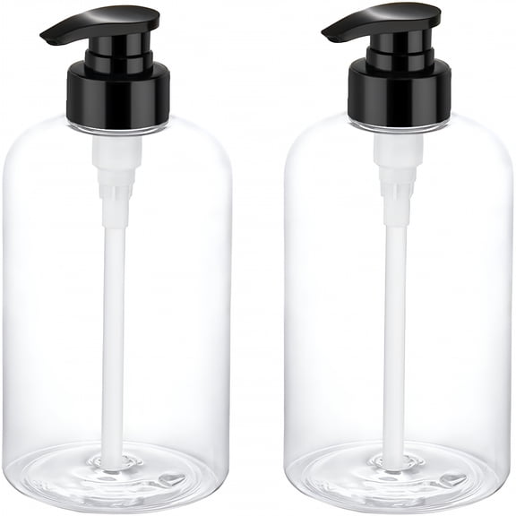 RAGUPEL 2026 New 2 Pack Empty Plastic Pump Bottles Dispenser 16 Oz / 500 Ml Refillable Shampoo Bottles with Pumps Cylinder Shampoo Lotion Hand Pump Bottle Liquid Container for Bathroom Shampoo