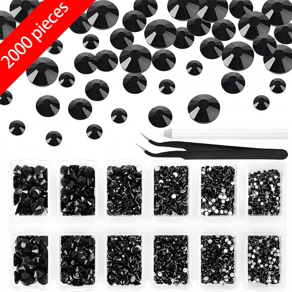 RAGUPEL 2026 New 2000Pieces Black Rhinestones 6 Size(1.5-6Mm) Flatback Crystal Rhinestones Gems for Crafts Nail Gems Rhinestones for Crafts Art Clothes Shoes Bags Diy