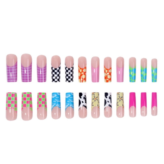 RAGUPEL 2026 New 24 Pcs Acrylic Press on Nails Instant Application French Tip Nails Effortless & Time-Saving Does Not Fall Off Easily Square Nail Tips Style29