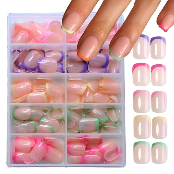RAGUPEL 2026 New 240Pcs French Tip Press on Nails Short Square Fake Nails Press Ons Set Full Cover Acrylic Glue on Nails Reusable Glossy Artificial Nail Kit False Nails for Women Girls Manicure