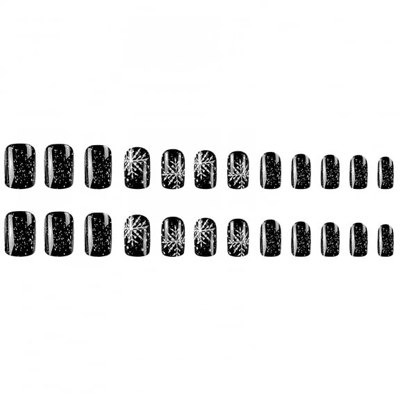 RAGUPEL 2026 New 24Pcs Artificial Nails Snowflake Black Nails Long Coffin Glossy Acrylic False Nails Prom Nails Women'S Square False Nail C Curve Full Cover Nail Tips