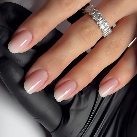 RAGUPEL 2026 New 24Pcs Square False Nail Short Pink Gradient French Tip Press on Nail Glossy Stick on Nail Artificial Nail for Women