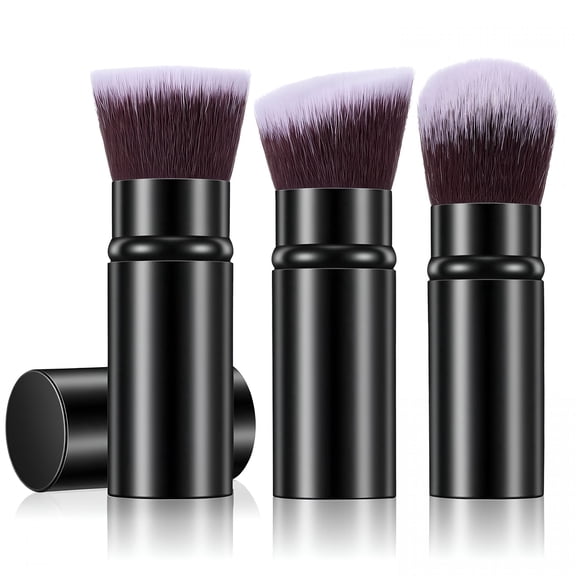RAGUPEL 2026 New 3 Pack Retractable Makeup Brush,Travel Kabuki Foundation Brush Portable Powder Foundation Brushes Face Blush Brushes for Blending Liquid Blush Bronzer Buffing Sunscreen Concealing