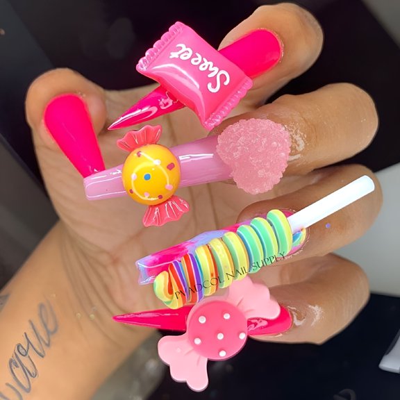 RAGUPEL 2026 New 3D Nail Charms Candy Mixed Resin for Acrylic Nail Art Tips Rhinestones Decor for Salon, Parties, Daily Wear, Nail Competitions