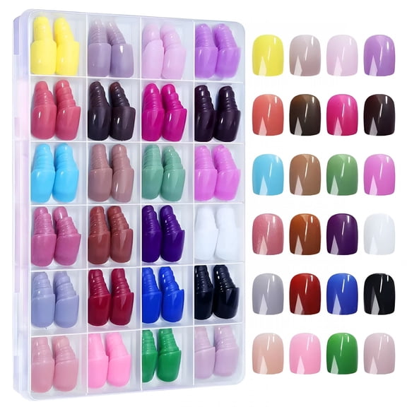 RAGUPEL 2026 New 576Pcs Short Square Press on Nails Kit Glossy 24 Colored Straight Fake Nails Full Cover Artificial Fingernails Acrylic Tips Manicure Design Decor for Women Girls