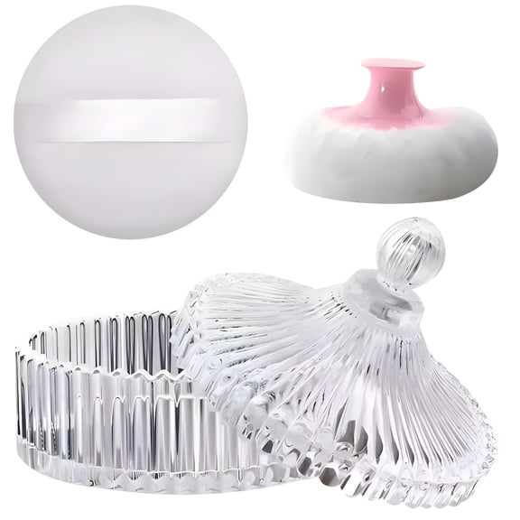 RAGUPEL 2026 New Body Powder Puff and Container Extra Large,Glass Fiber,Transparent Striped Design,Dusting Powder Container with Puff for Women,Large Capacity,Decorative and Quality