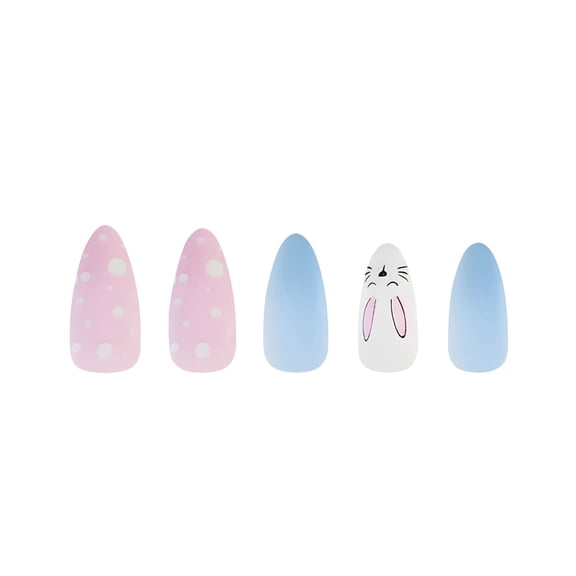 RAGUPEL 2026 New Fake Nails Cute Easter Blue Bunny Pattern Rabbit Nails Cute Bunny Expression Easter for Nails, Manicure, Pedicure, Parties, Holidays