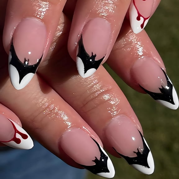 RAGUPEL 2026 New Halloween Fake Nails Set Bat Pattern Artificial False Nail with Glue Full Cover Nail Tips for Halloween Parties, Spooky Events, Themed Celebrations, Costume Looks, Festive Nail Art.