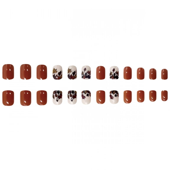 RAGUPEL 2026 New Maple Leaf Press Nails Short Square Fake Fall Design Acrylic Brown Autumn False Nail Tips for Party, Daily, Holiday, Gift Thanksgiving Day Stick Women 24Pcs