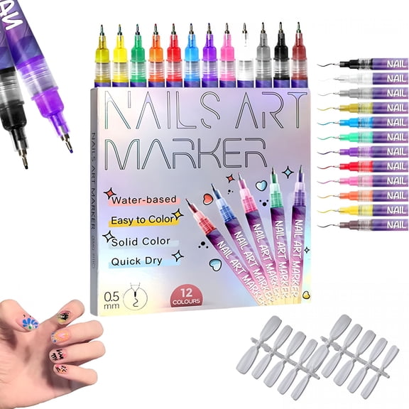 RAGUPEL 2026 New Nail Polish Markers, 12 Colors Nail Art Pens Set, 3D Nail Art Markers Doodle Pen, Nails Arts Tools, for Graffiti Dotting Drawing Painting Diy, Free 300 Diy Nail Tips (2Pcs+Nail Tips)