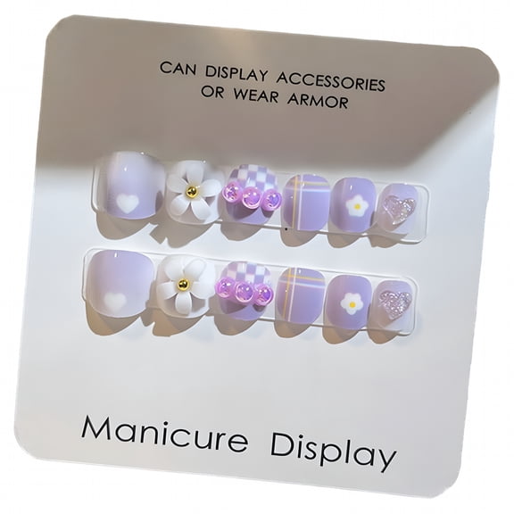 RAGUPEL 2026 New Rhinestones Fake Nails Kids Fake Nails 12Pcs Kids Cartoon Nail Art Stickers Cute Flower Cloud Heart Pattern Rhinestones Nail Decals Self-Adhesive Fake