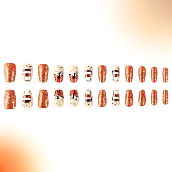 RAGUPEL 2026 New Thanksgiving Press on Nails Short Almond Glossy Full Cover Fall False Nails for Party, Thanksgiving, Autumn, Cosplay with Pumpkin Designs Stick on Nail 24Pcs