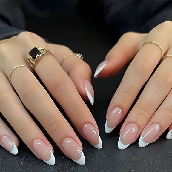 RAGUPEL 2026 New White French Tip Press on Nails Short Oval Fake Nails Daily Wear Simple Glue on Nails Light Pink Full Cover False Almond Nails Acrylic Stick on Nails for Women 24 Pcs