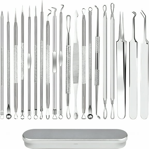 RAGUPEL 20Pcs Blackhead Remover Tools, Pimple Popper Tool Kit, Acne Whitehead Blemish Comedone Extractor for Face Nose, Professional Stainless Pimple Acne Removal Tool Set