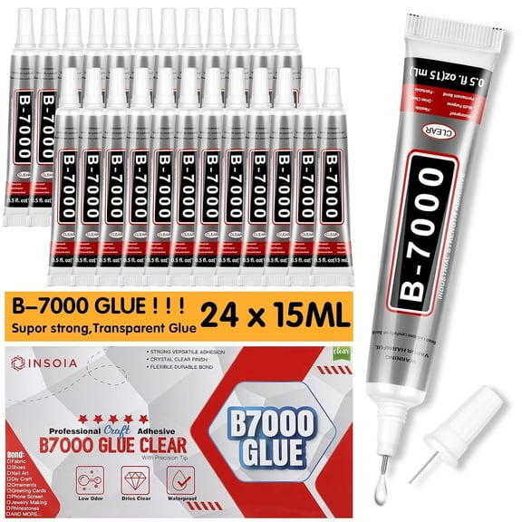 RAGUPEL 24 Pcs 15ml B7000 Rhinestone Glue, Clear Flexible Adhesive with Precision Tip for Jewelry, Nail Art, Phone Repair