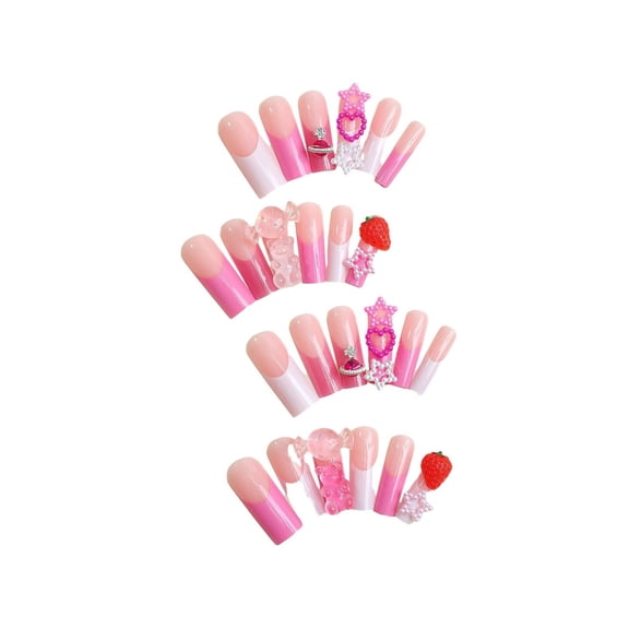 RAGUPEL 24 Pcs Acrylic Press on Nails, Waterproof Scratch-Resistant Fake Nails, Non-Damaging Kids Nail Art Set, Style 4