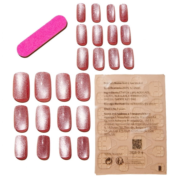RAGUPEL 24 Pcs/Box Pink False Nails Cat Eye Press on Nails Medium Square Stick on Nails