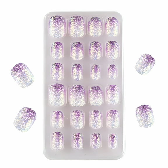 RAGUPEL 24 Pieces Kids Press on Nails Pre-glue Children False Nails Stick on Short Full Cover Artificial Fake Nails Glitter Acrylic Nail Tips for Little Girls Gift Nail Art Designs - Gradient purple