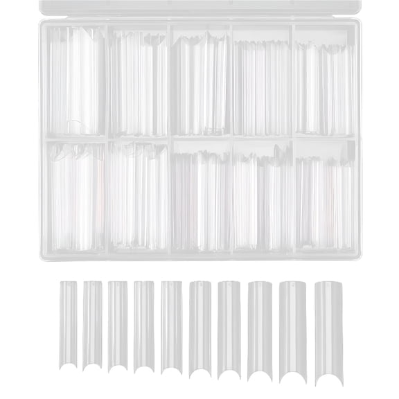 RAGUPEL 240 Pcs Extra Long C Curve Nail Tips - Xxl Clear Straight Square Shape Half Cover Acrylic False Nails with Box for Salons Nail Art, 12 Sizes