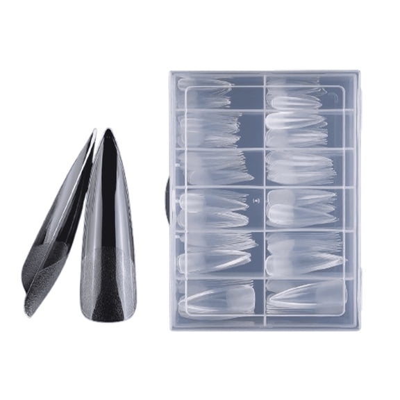 RAGUPEL 240 Pcs Gel X Nail Tips, Semi-Frosted Clear False Nails, Long Almond Shape Nail Extensions for Salon, Party, Wedding