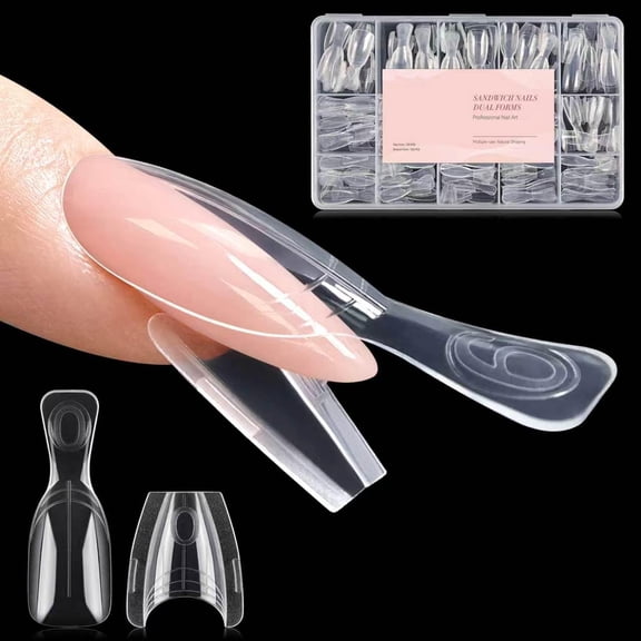 RAGUPEL 240 Pcs Sandwich Nails Dual Forms:Short Oval Reusable Nail Forms with Guide Lines,15 Sizes Nail Mold for Nails Extension,Salon&Home Diy Nail Art Tools