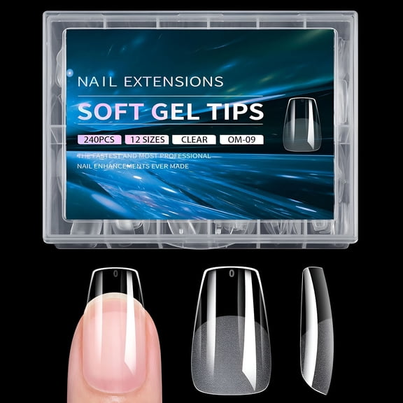 RAGUPEL 240 Pcs Square Round Soft Gel Nail Tips, Semi-Matte Dual Nail Forms, Flexible Builder Gel Extensions for DIY Nail Art