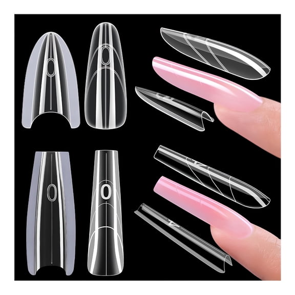 RAGUPEL 240Pcs Dual Nail Forms Almond And Coffin Shapes Reusable Clear Acrylic Molds For Builder Gel Polygel Quick Extension Kit