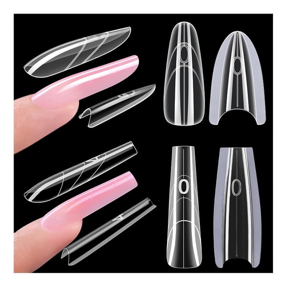 RAGUPEL 240Pcs Dual Nail Forms Almond & Coffin Shape, Reusable Builder Gel & Polygel Molds, 15 Sizes Clear Acrylic Sandwich Kit For Quick Manicure Extensions With Organizer Case