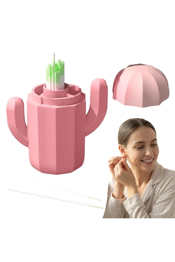 240Pcs Ear Piercing Cleaner Floss with Cactus Storage Case,Disposable Ear Hole Cleaner String for Earring Care,Piercing Cleaning Floss Tool for Women and Men(Pink,180Pcs)
