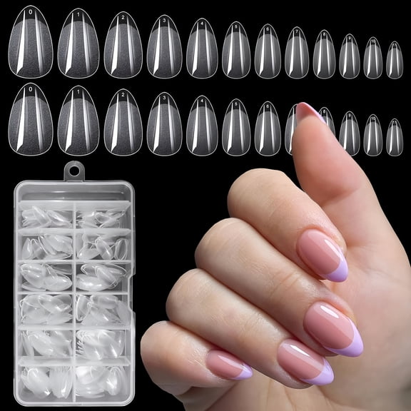 RAGUPEL 240pc Nail Tips Short Almond Fake Nails Tips Clear False Nail Full Cover Soft Gel Artificial Fingernails 12 Sizes for Acrylic Nails Extension Press on Nails Making Large {}