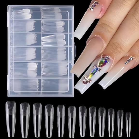 RAGUPEL 240pcs Long Coffin Gel Nail Tips, 240pcs Long Clear Fake Nails Full Cover Acrylic Nail Tips for Nail Extension/Acrylic Nails/Press on Nails Making