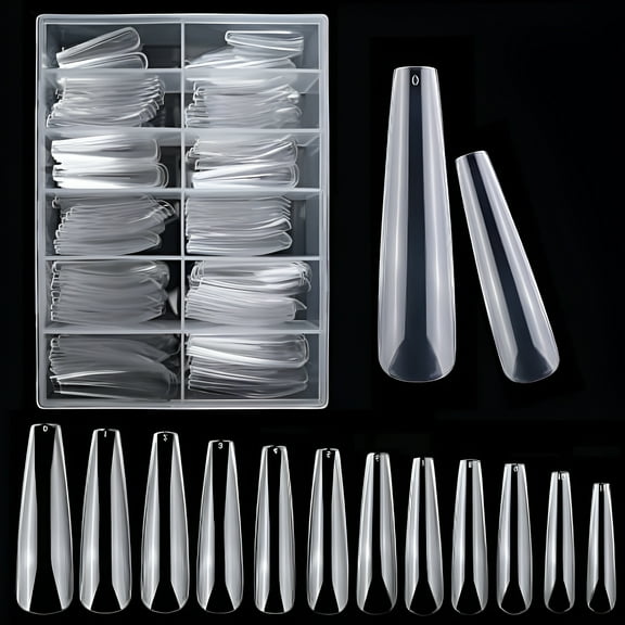 RAGUPEL 240pcs Long Coffin Nail Tips XXL Gel Nail Tips Coffin Clear Ballerina Fake Nails Acrylic Full Cover Coffin Nails Tips 12 Sizes for Nail Extension/Gel Nails/Press on Nails Making