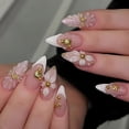 thumbnail image 1 of RAGUPEL 24Pcs 3D Almond Press on Nails Medium White French Tip Fake Nails Gold Beads Shell Starfish Rhinestones Design Flower Glue on Nails Spring False Nails Handmade Acrylic Nails for Women, 1 of 7