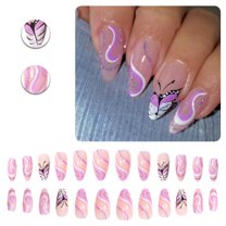 RAGUPEL 24Pcs Glue on Nails for Women,Butterfly Medium Almond Press on Nails,Silver Sequins Nails Press Ons,Cute Press on Nails for Daily Life,Dating and Gatherings,Style1