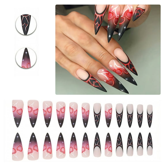 RAGUPEL 24Pcs Glue on Nails for Women,Cherry Pattern Stiletto Press on Nails,Glossy Design Presson Nails for Women,Nails Press on for Party,Daily Life,Taking Pictures,Dating,Style1